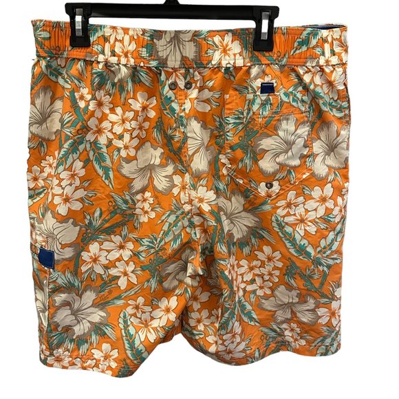 Lands' End Swim Trunks Men Large 36 38 Floral Hawaiian Tropical Bamboo Palm Leaf - Picture 2 of 12